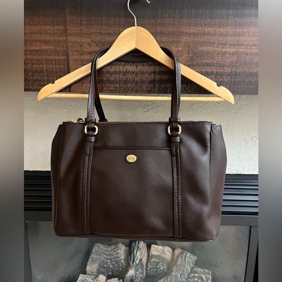 Coach Peyton Crossgrain Leather Double-Zip Tote F25569 | Brown Leather - Picture 7 of 13